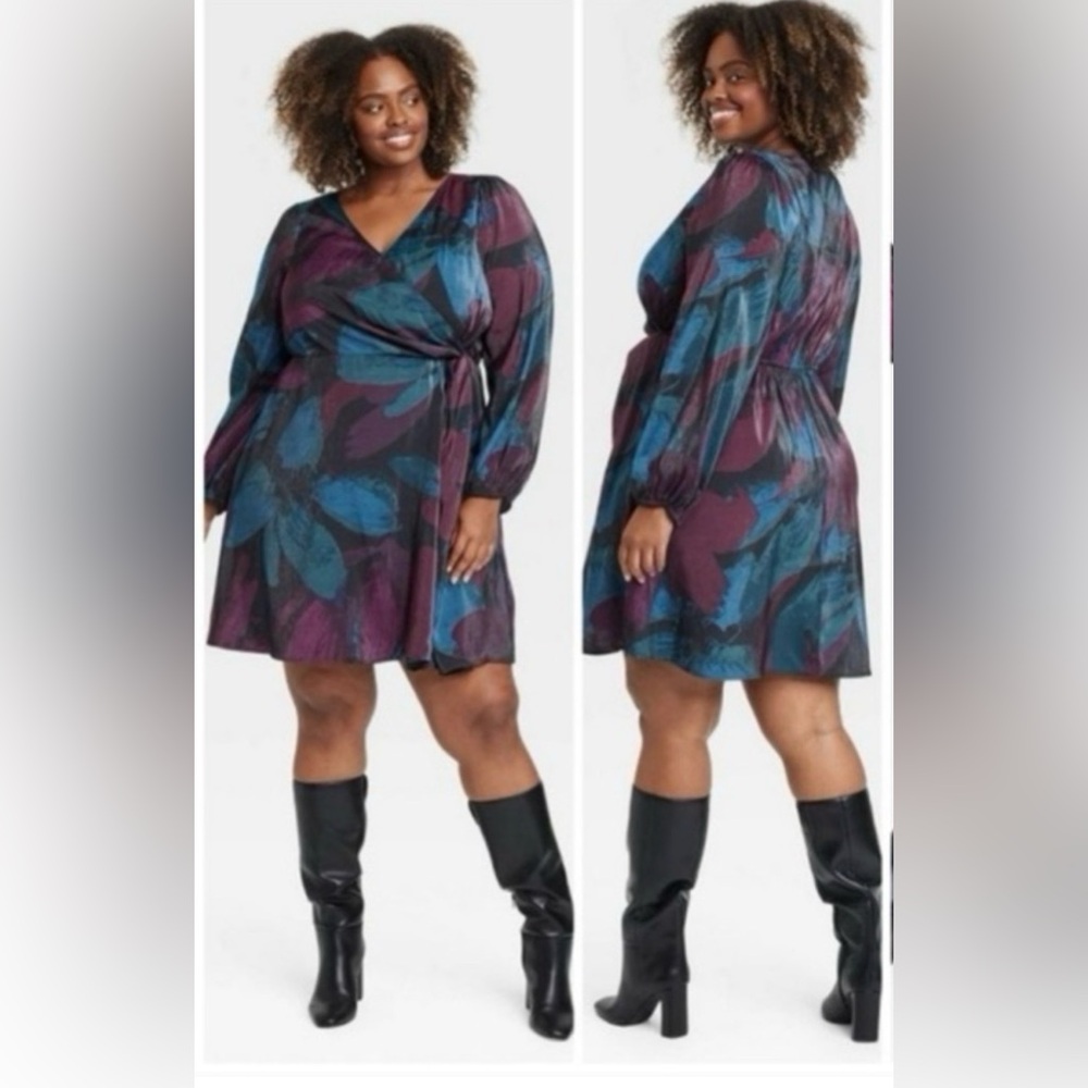 Ava & Viv Long Sleeve Dress - Blue, Red, Black